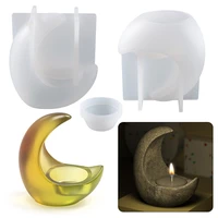 diy crystal epoxy resin silicone mold half moon candlestick ornament silicone mold candle holder decoration molds for resin