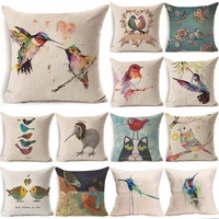 4545cm bird branch pattern cotton linen throw pillow cushion cover for car home children sofa decorative pillowcase funda cojin
