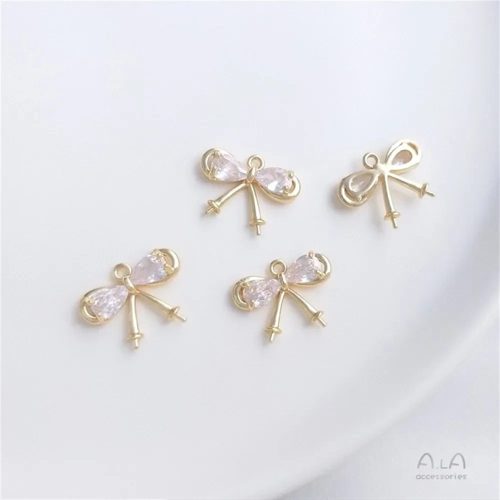 14-каратное золото инкрустированный цирконом бант с полуотверстием подвеска