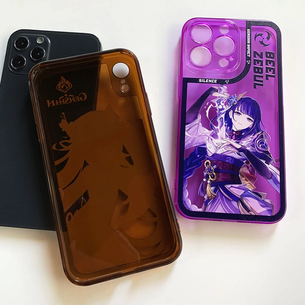 hot raiden shogun baal phone case for iphone 13 mini 12 11 pro max xs x xr yae miko hutao genshin impact fluorescent clear cover free global shipping