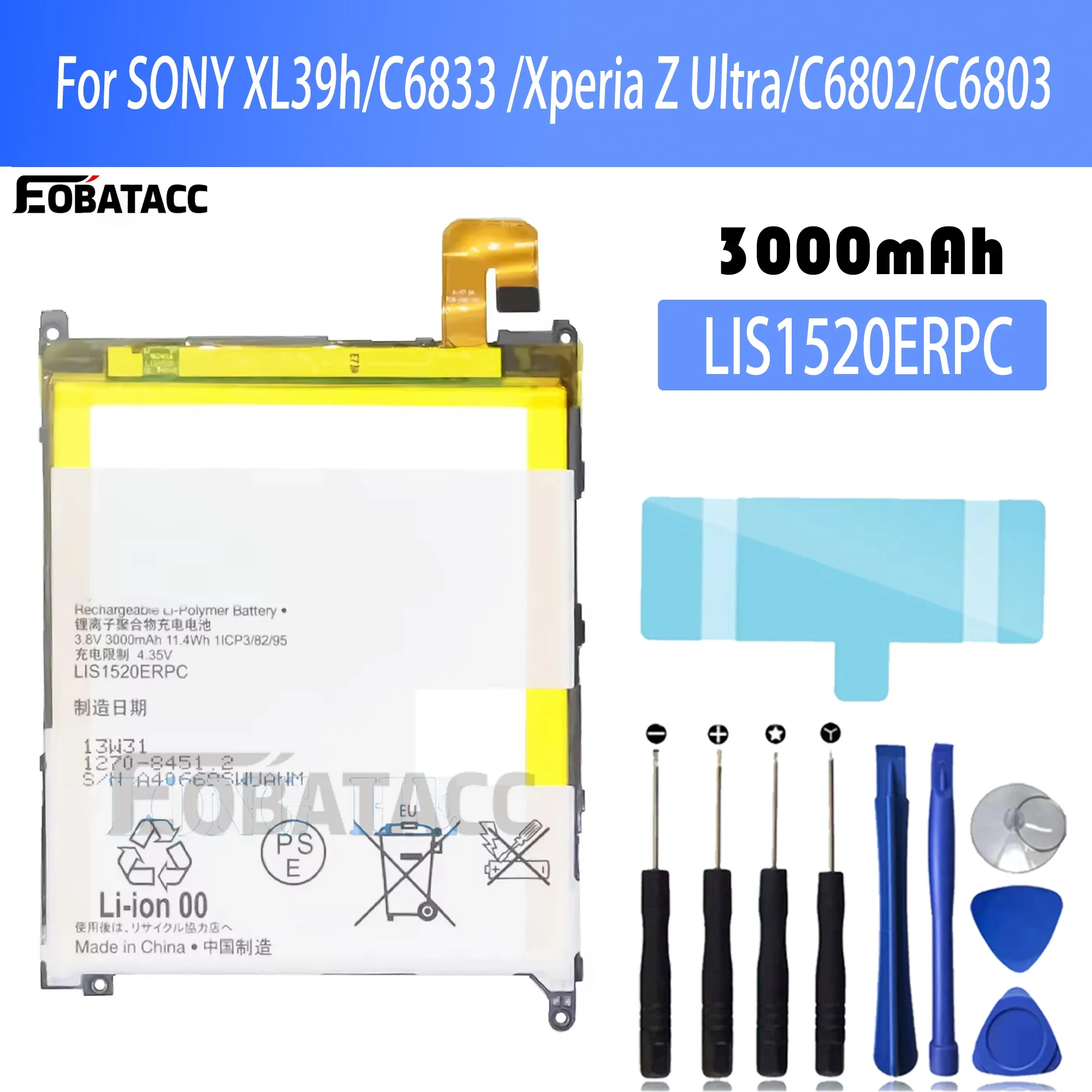 100% Новый оригинальный аккумулятор LIS1520ERPC для Sony XL39h/39/XL39 C6833 Xperia Z Ultra/C6802/c6803 +