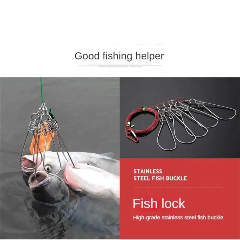

5 Snaps Fishing Lock Buckle Tackle Fishing Accessories Stainless Steel Chain Stringer With Float Live Fish Lure Lock belt