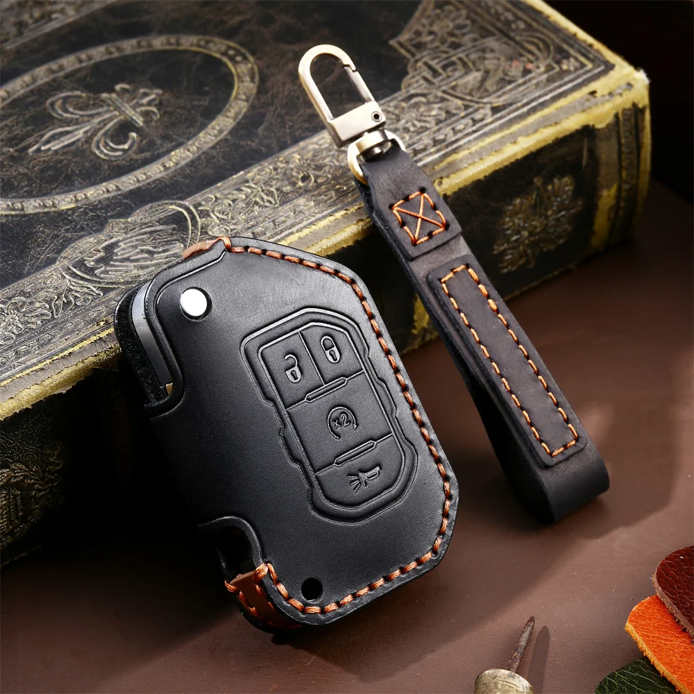 

Leather Car Key Case Cover Protect Shell For Jeep 2018 2019 Wrangler JL JLU Flip Remote Keyless Covers Case Bag 2 3 Button