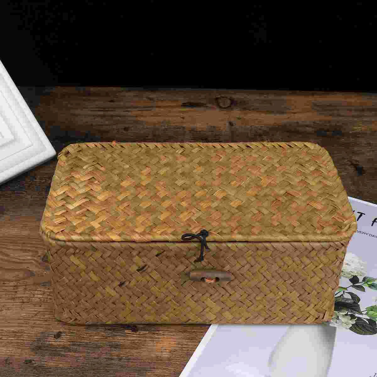 

Storage Box, 23. 5x13x9. 5cm., Rattan Storage Basket, Seaweed Basket, Hand- Woven Storage Basket Multipurpose Container with