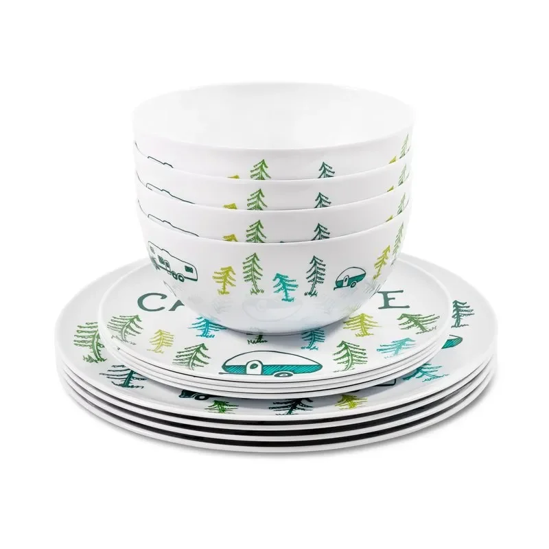 

Better Quality Multicolor RV Sketch-Design 12-Piece Camper/RV Dinnerware Melamine Set for Campsite