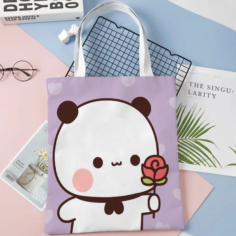 Сумка-тоут с изображением медведя панды хлопчатобумажная ткань сумки-шопперы на