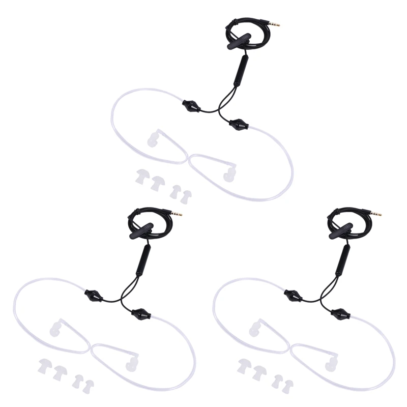 

3X 3.5Mm Plug Air Tube Anti-Radiation Earphone 2 Air Acoustic Tube Stereo Headset For Iphone For Samsung