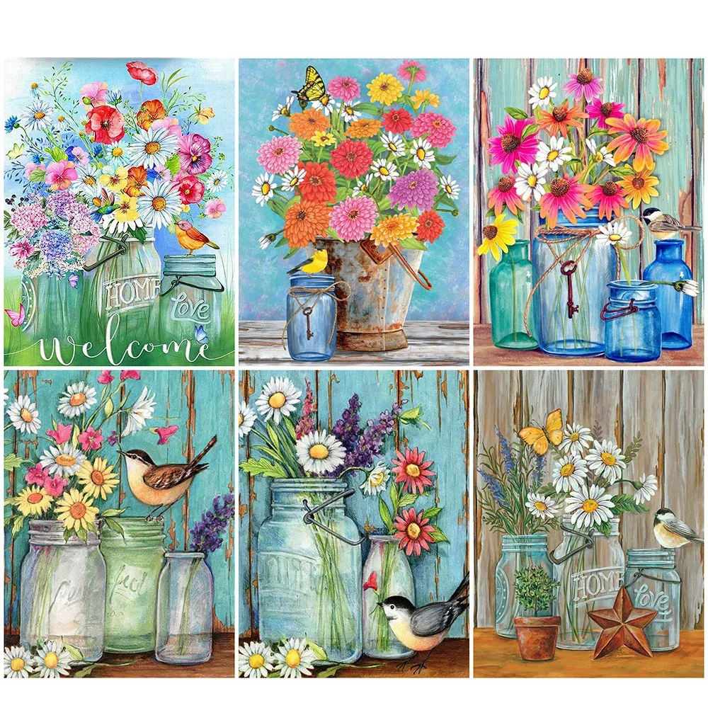 

Круглая Алмазная вышивка SIYU в виде бутылки с цветами, картина, ручная работа, мозаика, украшение для дома, Алмазное искусство