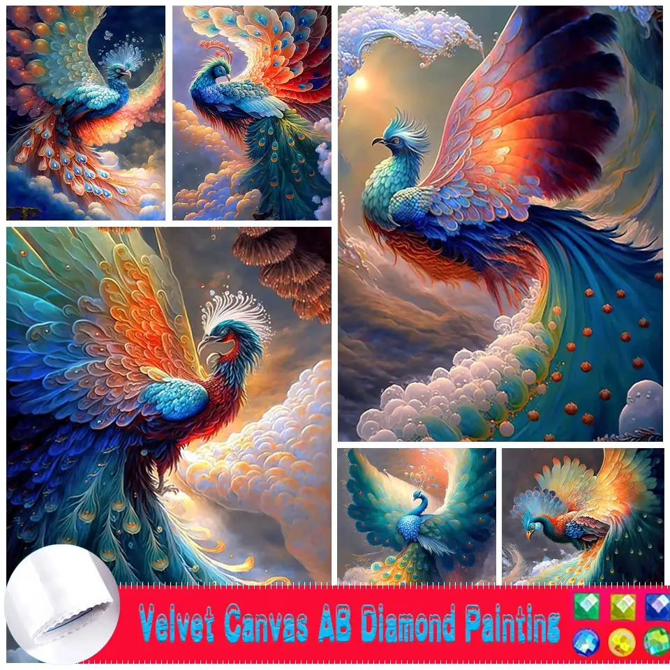 Новое поступление 5D Алмазная вышивка крестиком Феникс полный бархатный холст AB