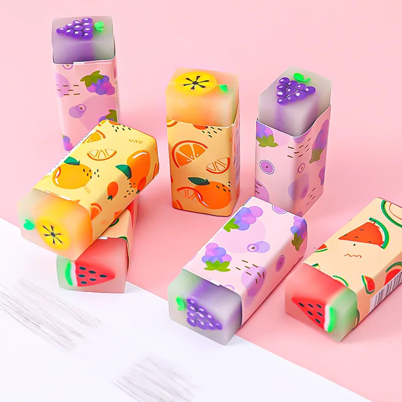 Cute Fruit Rubber Erasers Kawaii Stationery Cartoon Pencil Erasers for Drawing Painting Kids Gift School Office Supplies