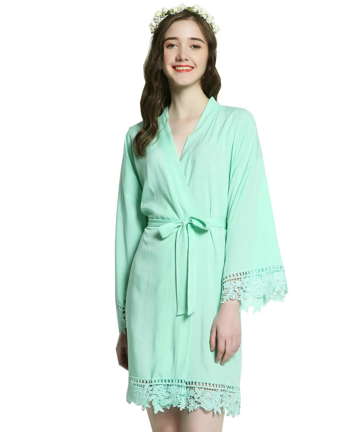 Bride Cotton Robe with Lace Robe Bridesmaid Robes Women Wedding Bridal Robe Sleepwear Bathrobe Dressing Mint Robes