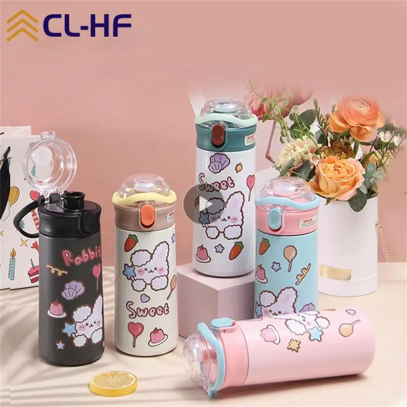 

Non-toxic Insulated Cup Portable Thermos Bottle With Straw Cartoon Style Straw Water Cup For Outdoor Sports