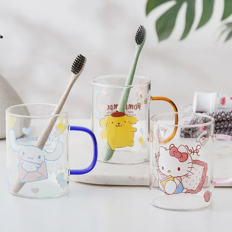 

Hellokitty Cartoon Glass Kawaii Creativity Anime Print Child Household Toothbrush Cup 380ML Lover Delicate Mouthwash Cup Gift