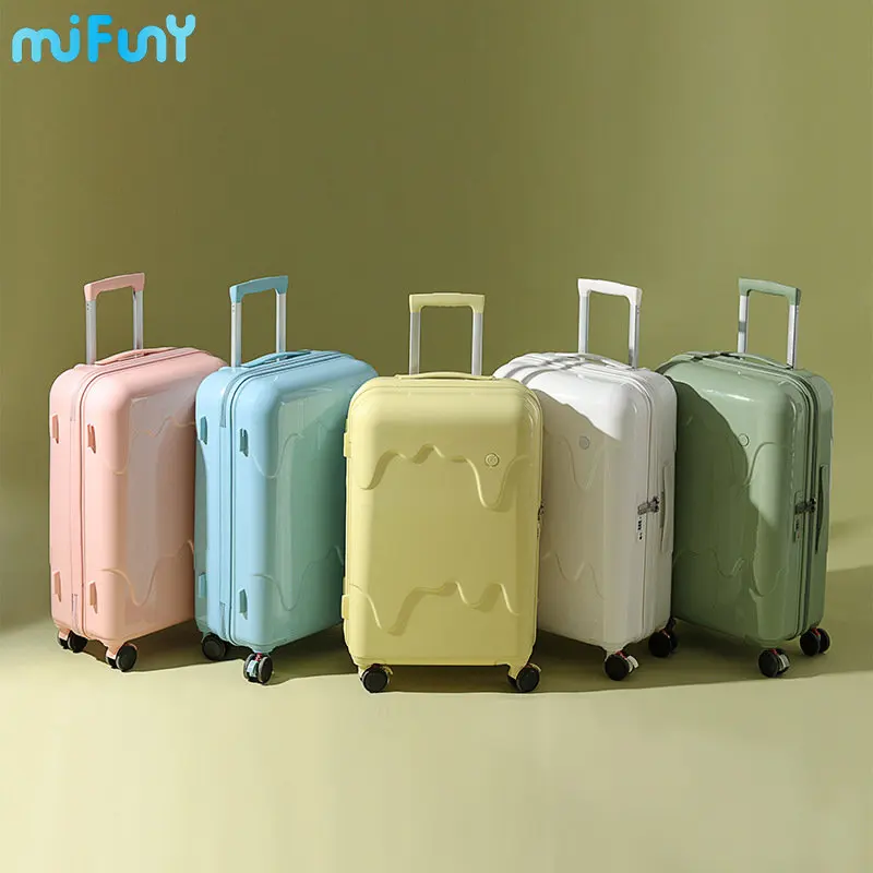 MiFuny Ice Cream Rolling Luggage with USB Charge Port Carry on Luggage with Wheels Boarding Suitcase Set Travel Luggage Trolley