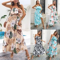 floral dress women ruched printed a line casual tube top holiday dress vestidos sexy chic summer fashion mini beach dress