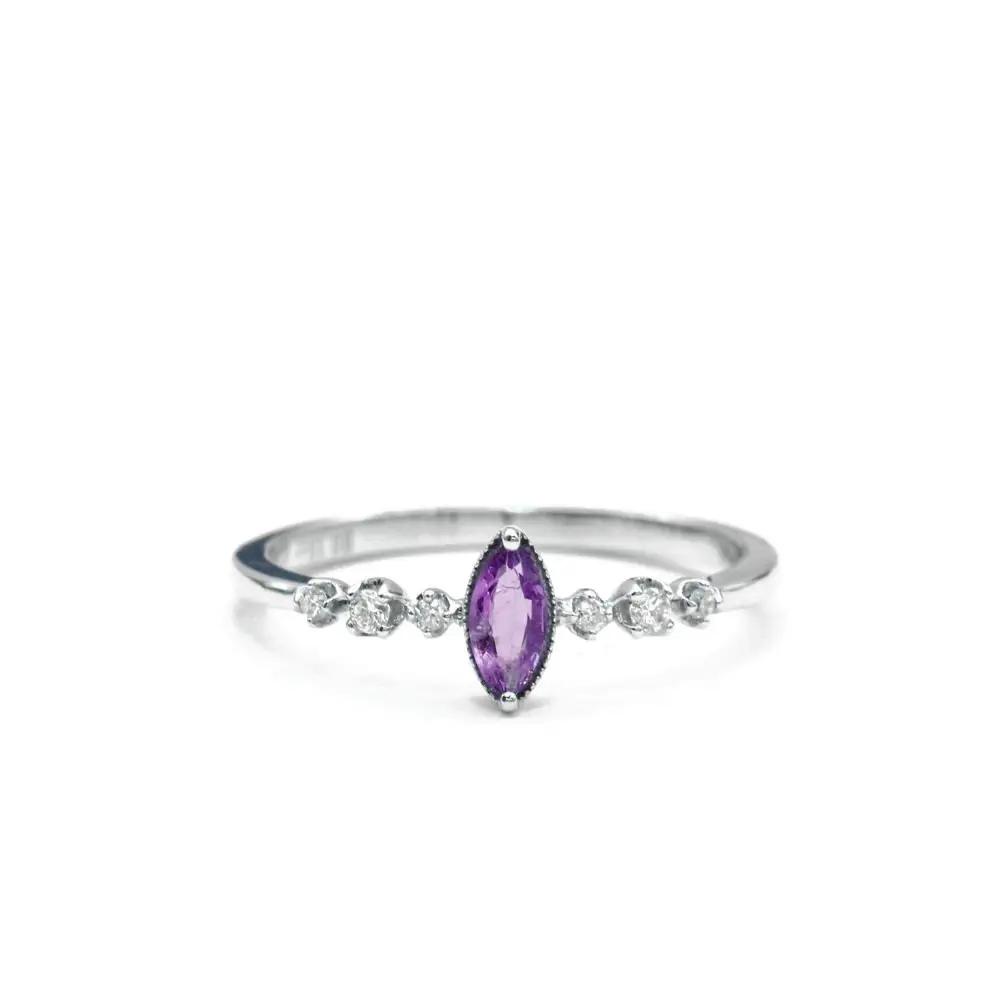 

Solid 14k White Gold 4x8mm Marquise Cut Natural Amethyst Wedding Ring Classical SI/H Real Diamonds Women Engagement Fine Jewelry