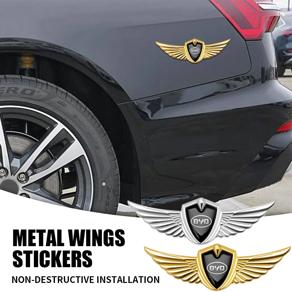 

New Car Metal Sticker 3D Wings Side Mark Body Decoration Emblem for BYD Dynasty Tang Song Qing F3 I3 F0 F6 S6 S8 E5 E6 G3 G5 G6