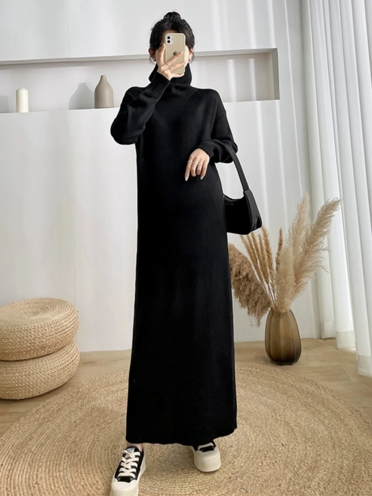 Женская водолазка больших размеров вязаная юбка с длинными рукавами осень-зима