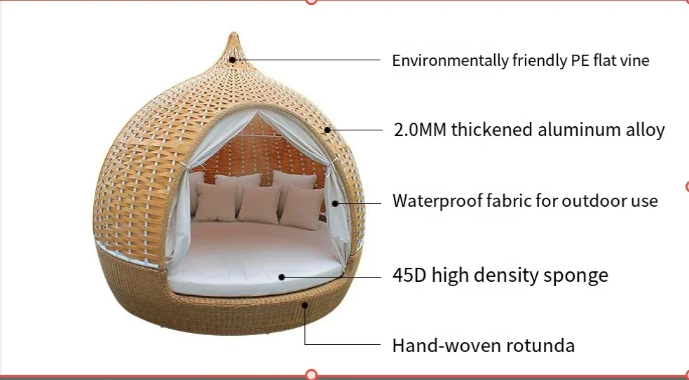 Кровать из ротанга диван патио ленивая круглая кушетка мебель для сада заднего