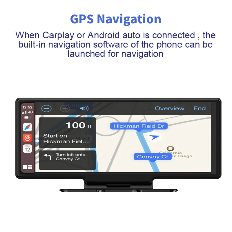 Видеорегистратор с двумя объективами 4K 10 26-дюймовый беспроводной Apple Carplay Bluetooth
