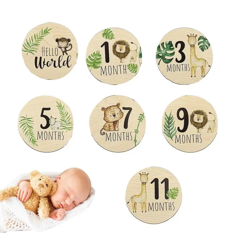 

Baby Milestone Cards Baby Monthly Milestone Wooden Signs Photo Props Double Sided Printed 7 PCS Baby Announcement Sign For Girls