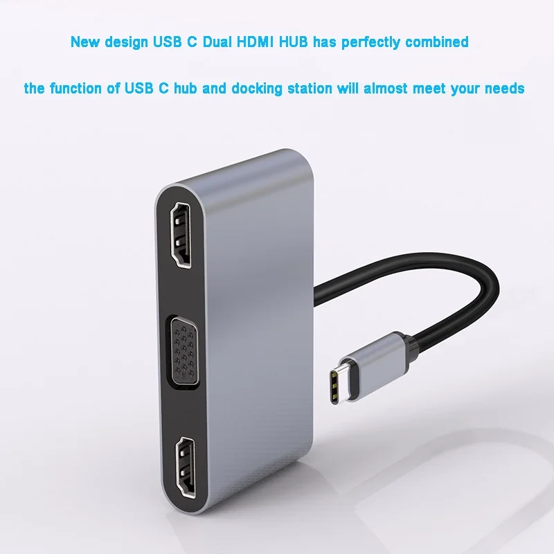 5 в 1 USB C HUBto Dual HDMI 4K VGA PD зарядка 3 конвертер Type док-станция Тип адаптер для MacBook