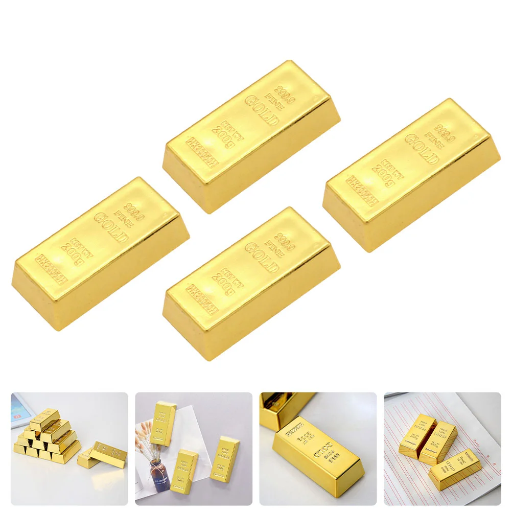 

4 Pcs Golden Ingot Decor Japandi Yuan Bao Ornament Bar Toys Fake Brick Cowboy Plastic Decoration Bullion