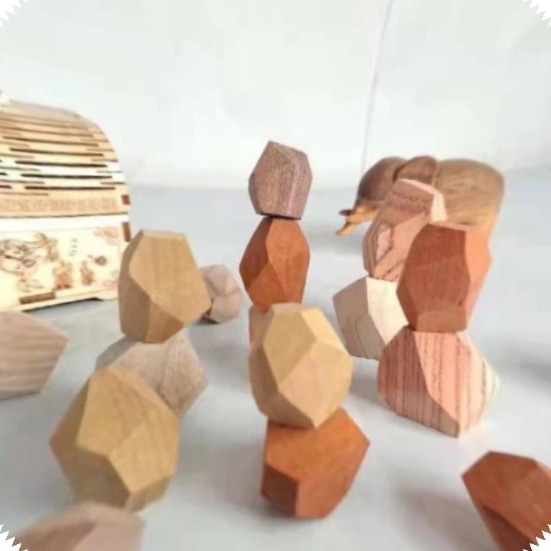 

New Baby Toys Wooden Building Block Colored Stone Creative Educational Toys Nordic Style Stacking Game Stacked Stone Wooden Toys