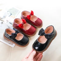 2022 girls spring new casual kids fashion bow hook loop shallow mary jane glossy children princess flats round toe breathable