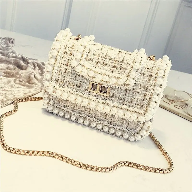 Модная роскошная женская сумка плюшевая дизайнерская с жемчугом через плечо
