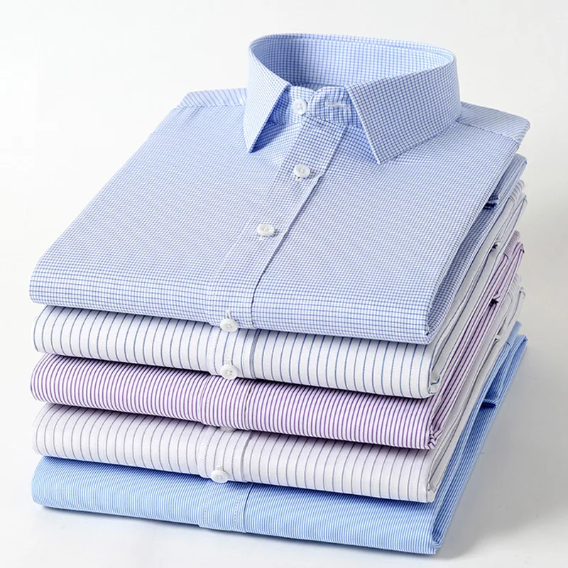 

40% Cotton 60% Polyester Plaid Shirt Striped Blue Casual Business Longsleeve Shirt for Men Streetwear Slim Fit Shirt Men