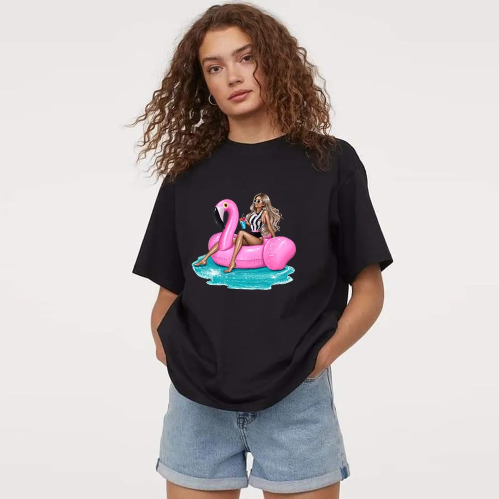 

Женская Винтажная футболка с рисунком фламинго, Повседневная футболка с рисунком аниме, дышащая одежда, 2023
