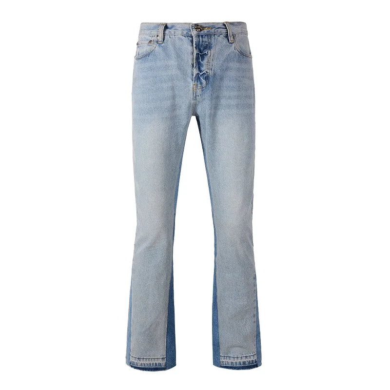 

New Arrivals High Street Men's Light Blue Flared Painted Stacked Raw Hem Boot Cut Blank Flare Jeans For Men
