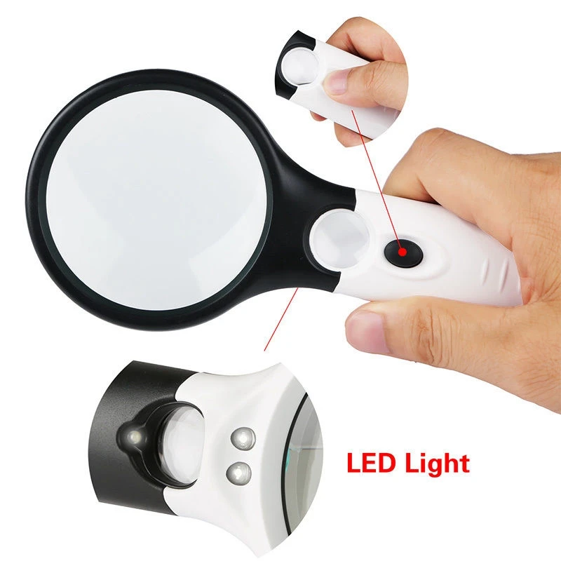 

3 LED Light 45X Handheld Magnifier Reading Magnifying Glass Lens Jewelry Loupe
