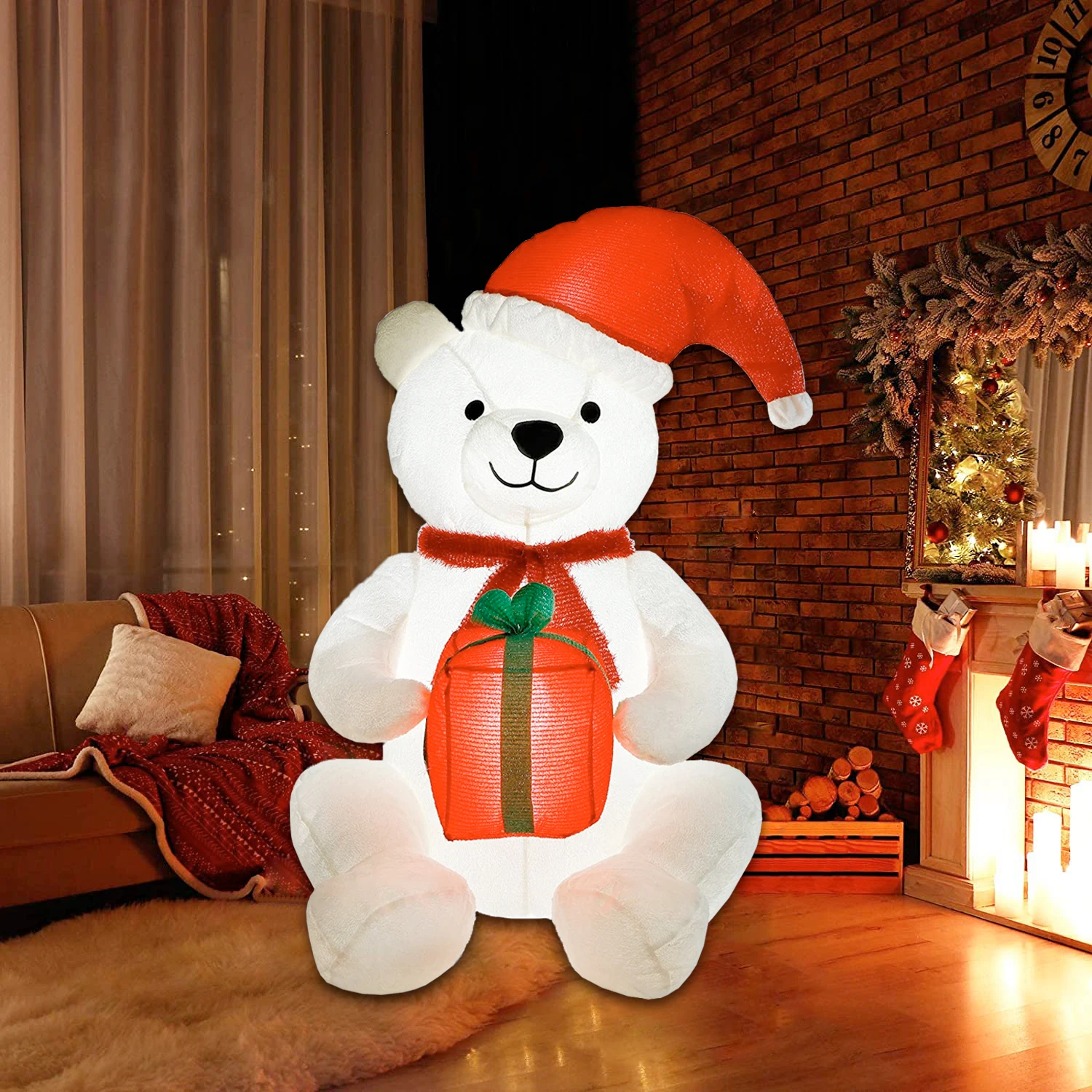

120cm Polar Bear Inflatable Toys Christmas Decoration LED Lights Inflatable Plush Doll New Year Gift for Kids Xmas Home Ornament