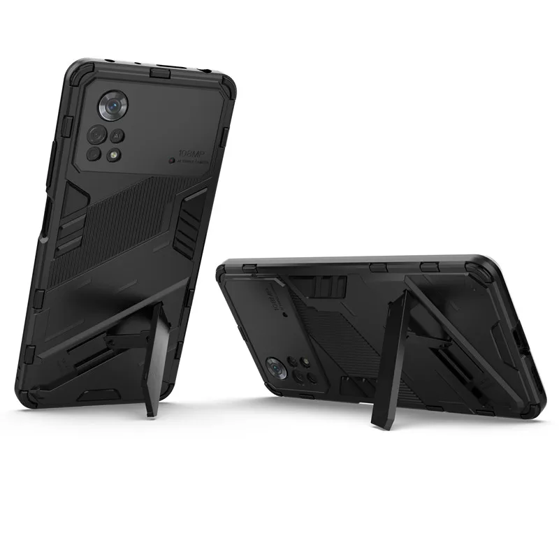 For Poco X4 Pro 5G Case For Xiaomi Poco X4 Pro Cover Punk Stlye Hard Rubber Bumper Armor Bracket Case Poco X4 M4 X3 M3 Pro
