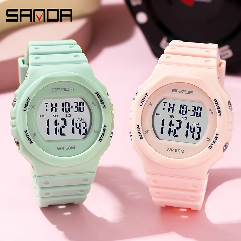 Fashion Dress Sport Watch For Girl Luxury Led Digital Watches Women's Wristwatch Top Brand SANDA Watches Stopwatch Clock 6069