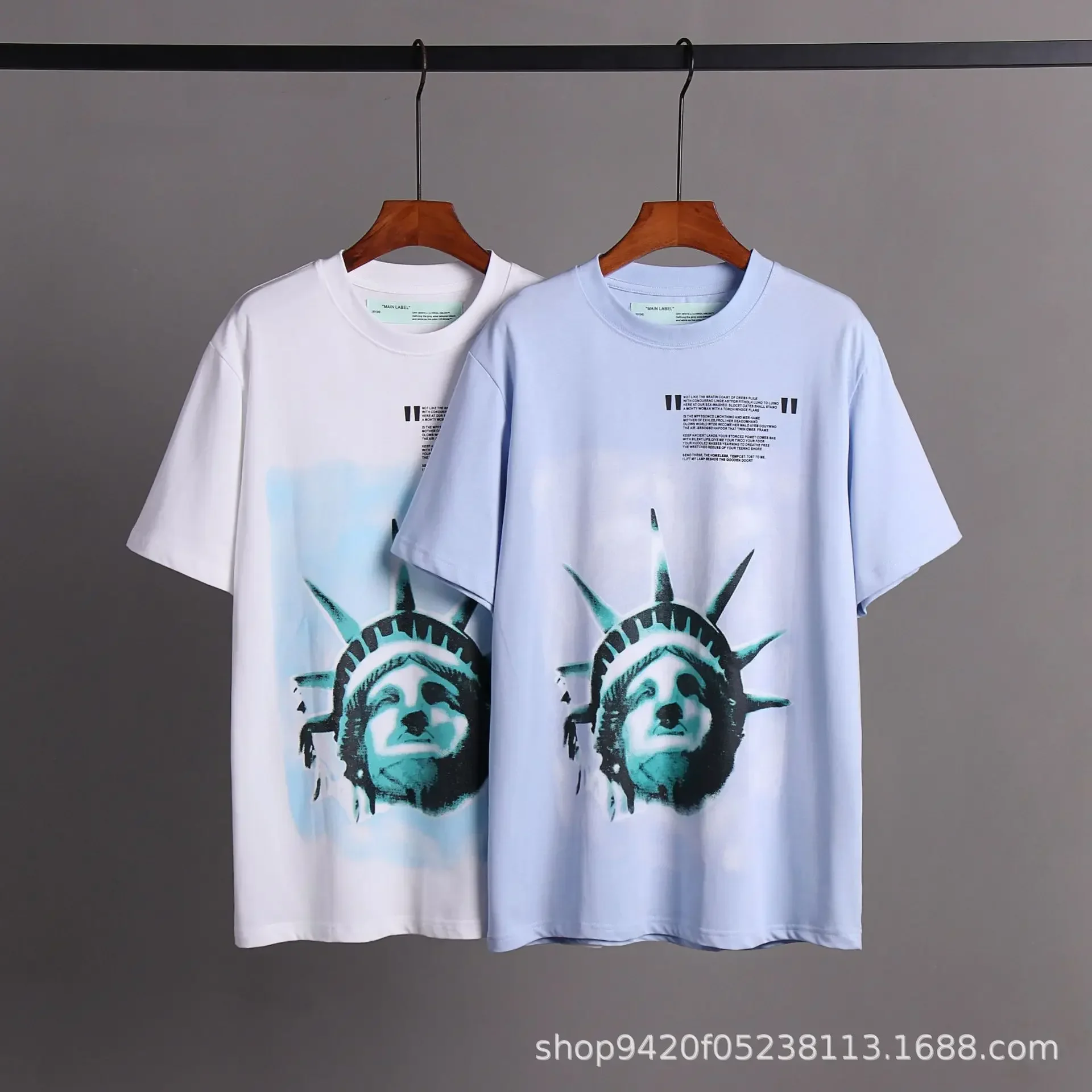 

New Off White Spring and summer new OW Statue of Liberty printed round neck pullover short sleeve men and women T Shirt