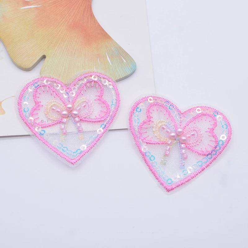 12 шт. 52*50 мм блестки вышитые сетчатые аппликации в форме сердца для сделай сам