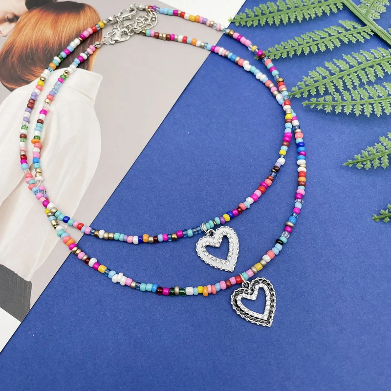 Простые бусины подвеска в форме сердца Женское Ожерелье для праздников женское