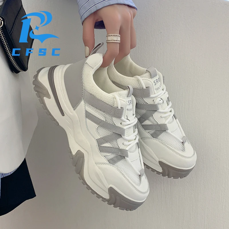 

Женские кроссовки на массивной подошве, повседневные весенние кроссовки на платформе, на шнуровке, для прогулок и бега, новинка 2022