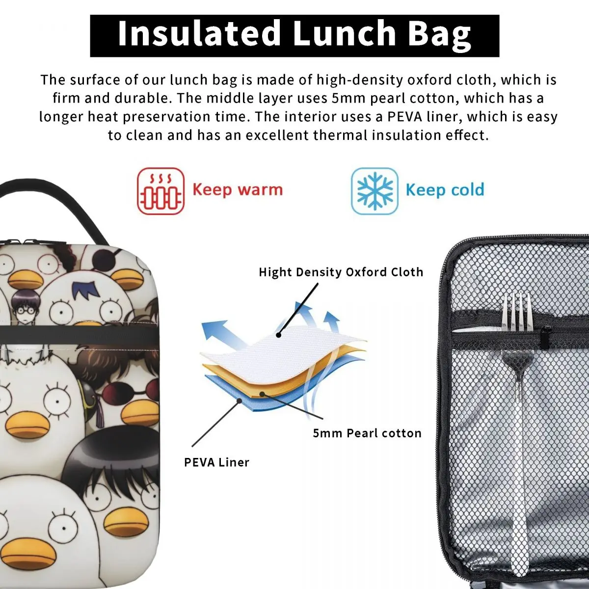 Изолированная сумка для ланча Gintama Adventure Термосумка Контейнер еды научная