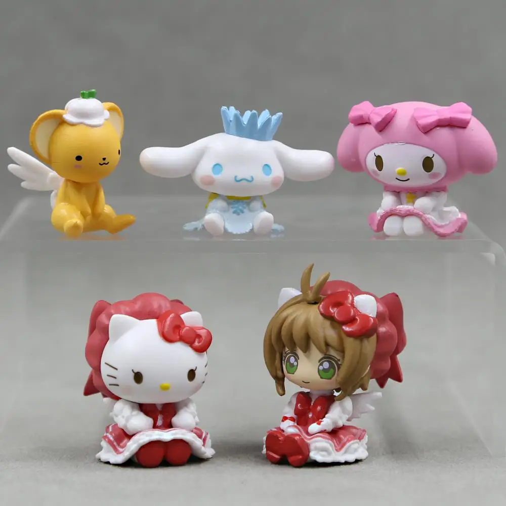 

5Pcs Cartoon Doll Pvc Model Toy Hello Kitty Cinnamoroll Melody Car Ornaments Doll Model Anime Sakura Q Version Dolls Toys