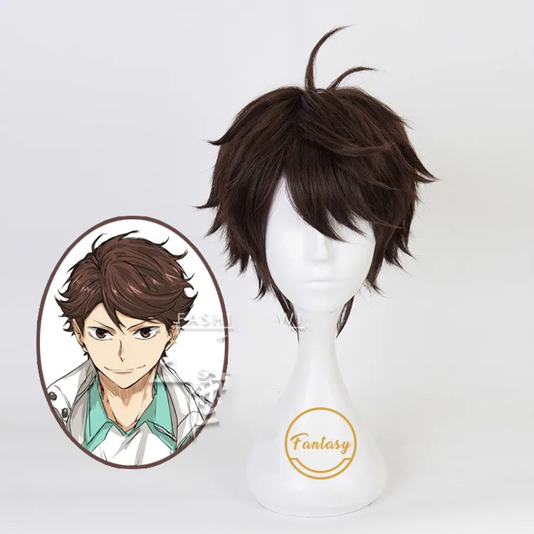 

Аниме Haikyuu! Коричневые короткие парики Oikawa Tooru, костюм для косплея, термостойкие синтетические волосы + бесплатная шапочка для парика