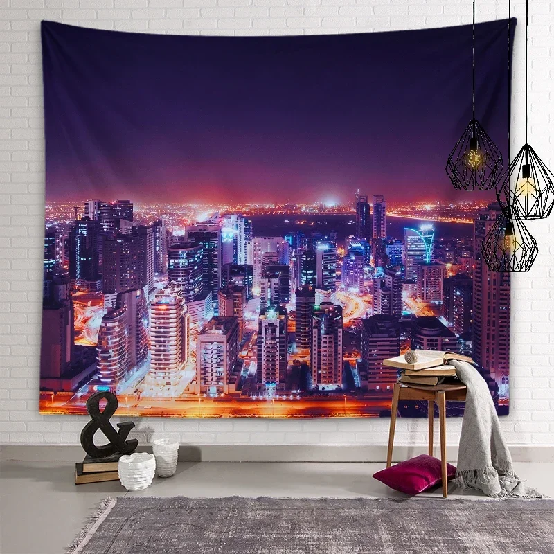 Гобелен с ночным видом в городе мировая города великолепная архитектура гобелен