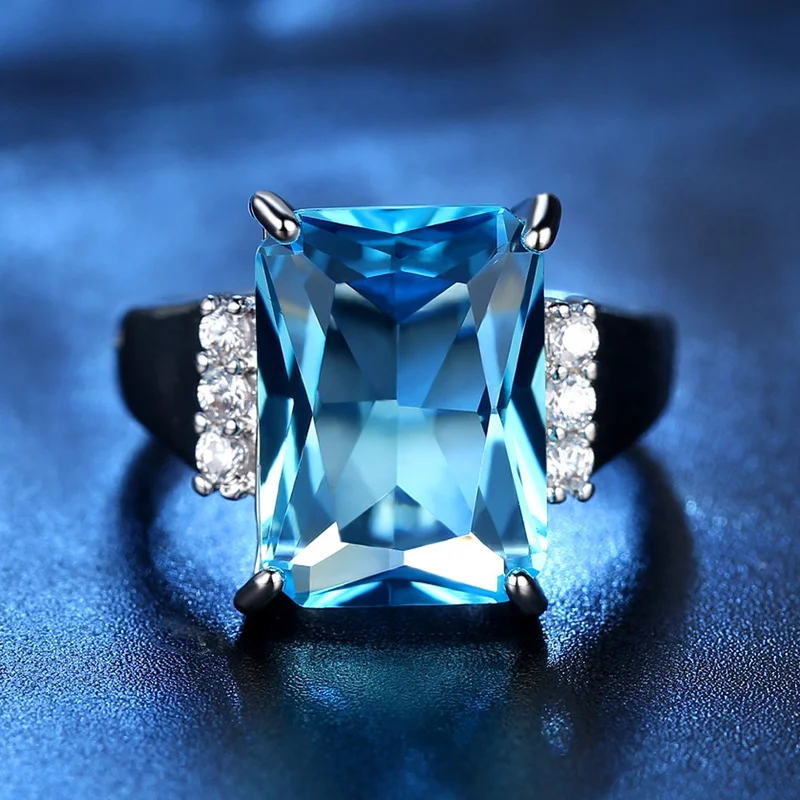 

Luxury Square Blue Sapphire Ring for Women Classic Wedding Engagement Silver Ring Anniversary Gift Charm Jewelry Anillo De Mujer
