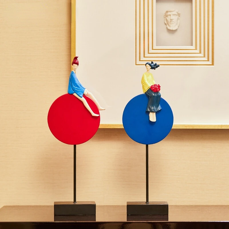 

Home Decore Red and Blue Rhapsody Ornaments A Pair of Personalized Home Living Room TV Cabinet Porch Wine Cabinet Decorations