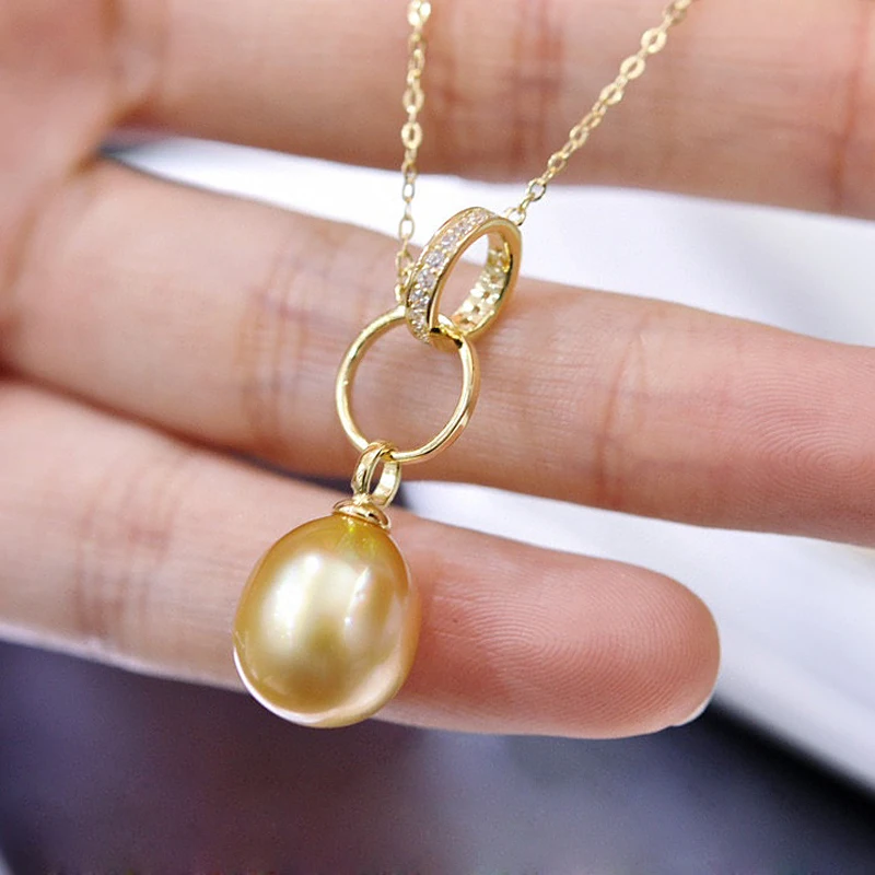 

MeiBaPJ 10-11mm Natural Golden Freshwater Pearl Fashion Water Drop Pendant Necklace 925 Silver Fine Wedding Jewelry for Women