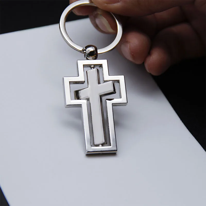 Christian Cross Keychain Metal Hollow 360 Degree Rotating Keyring Religoin Pendant Boyfriend Brithday Gift Wholesale Price |