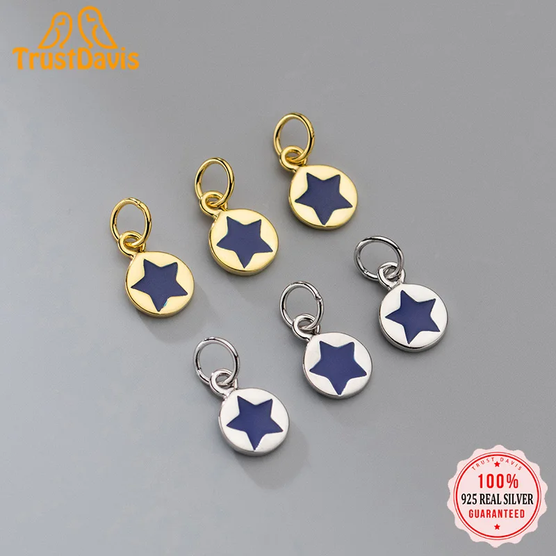 

TrustDavis Real 925 Sterling Silver Fashion Round Blue Star Pendant Handmade DIY Necklace Bracelet Accessories Jewelry HY893